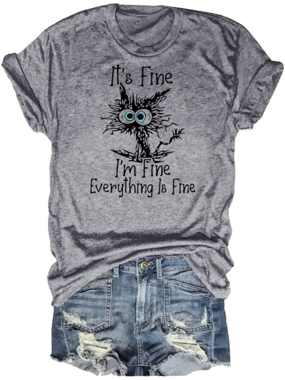 Women's Light Grey Short Sleeve Sayings Loose Fit Casual Tops Imported T Shirts